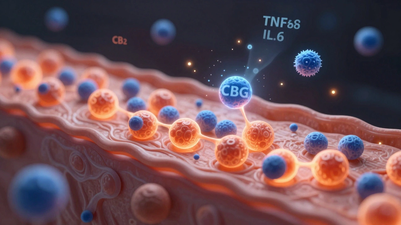 Molekulare Darstellung von CBG, das Entzündungsbotenstoffe hemmt.