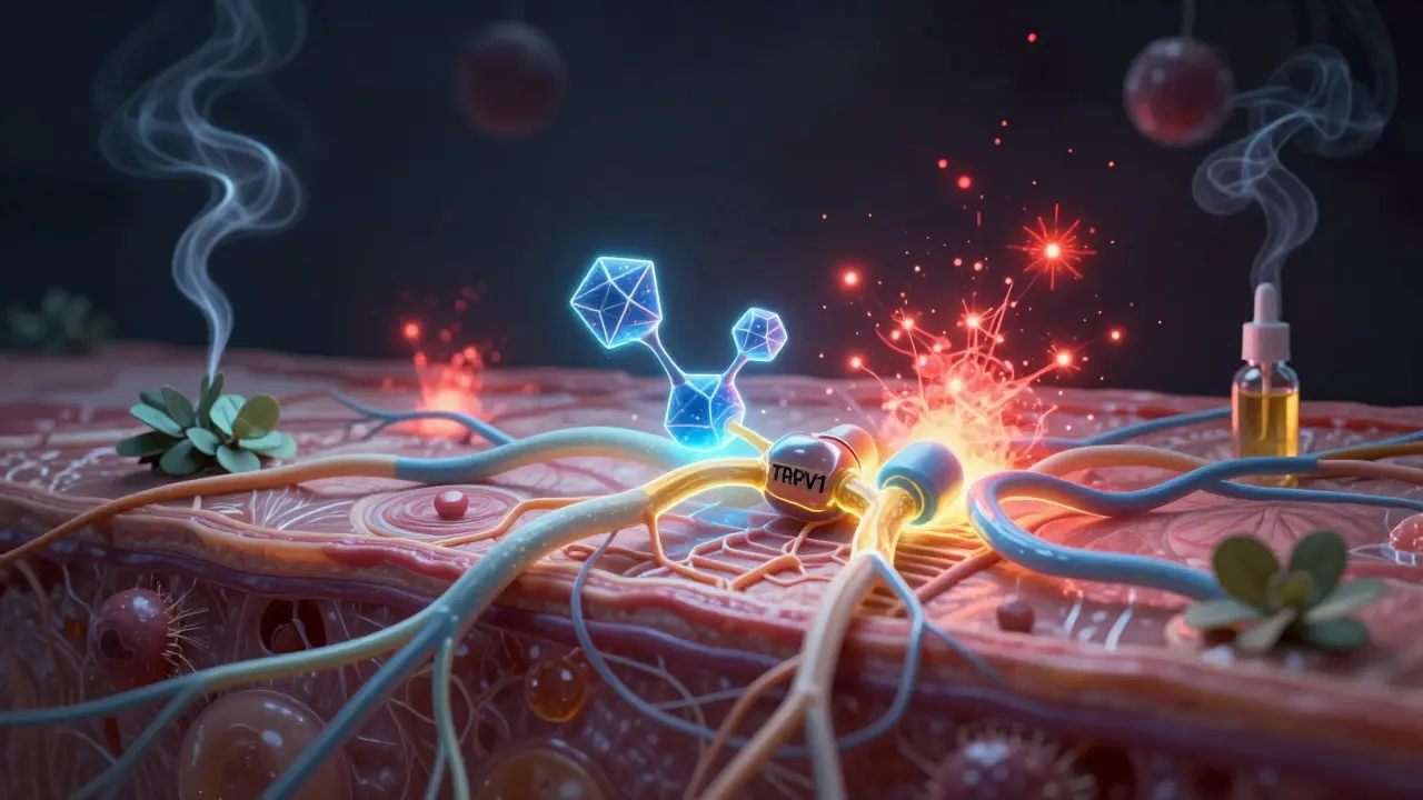 Vergrößerte Darstellung von Nervenenden, die von CBG-Molekülen beruhigt werden.