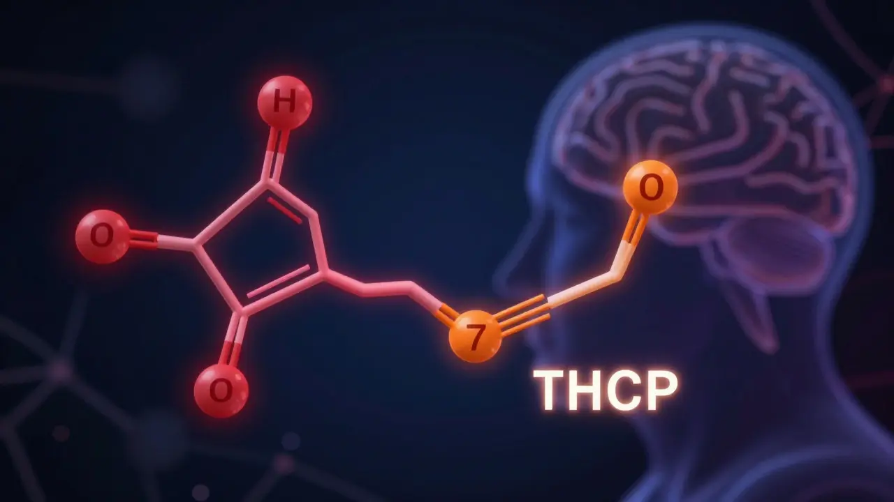 Zwei molekulare Strukturen mit unterschiedlichen Seitenketten in dunklem Raum, verbunden mit Gehirn-Silhouette