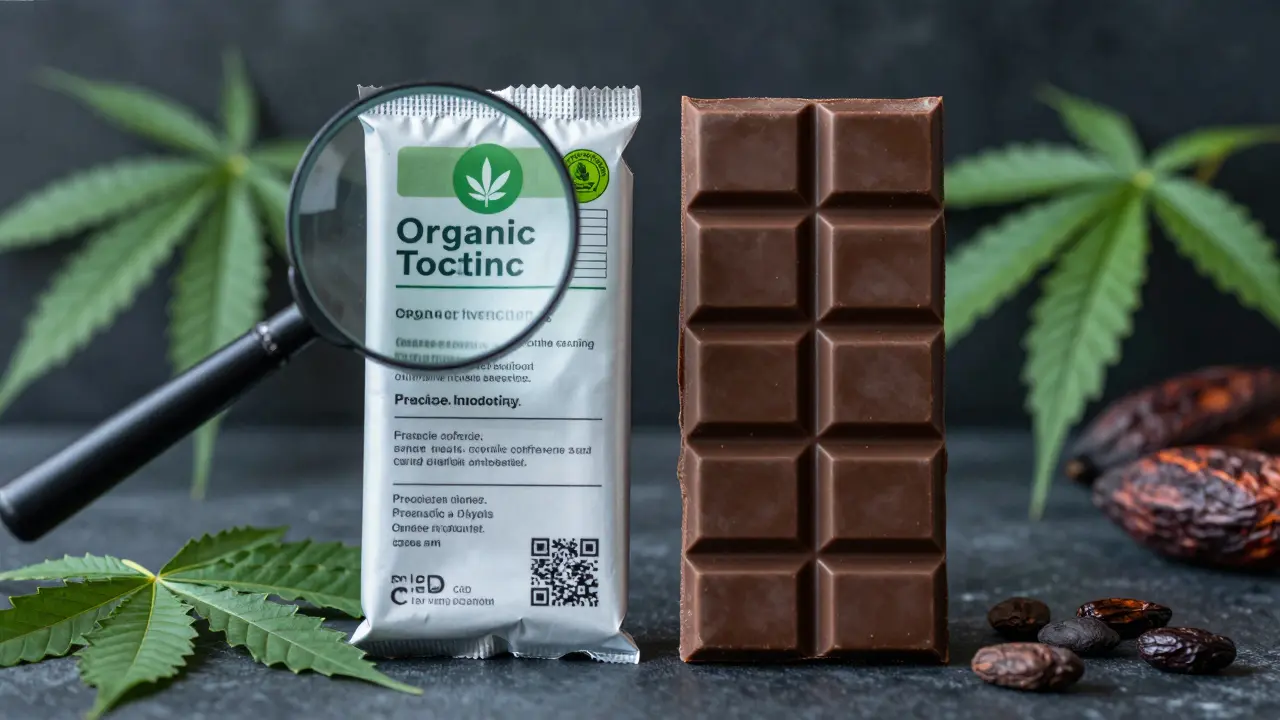 Zwei Schokoladentafeln im Vergleich: eine mit klarem Label und Zertifizierung, die andere unmarkiert.