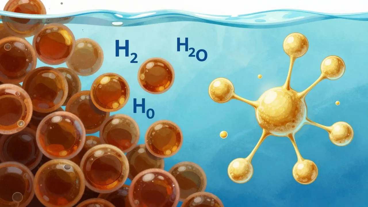 Molekulare Darstellung: CBD-Moleküle stoßen Wasser ab, aber binden an Lipide.