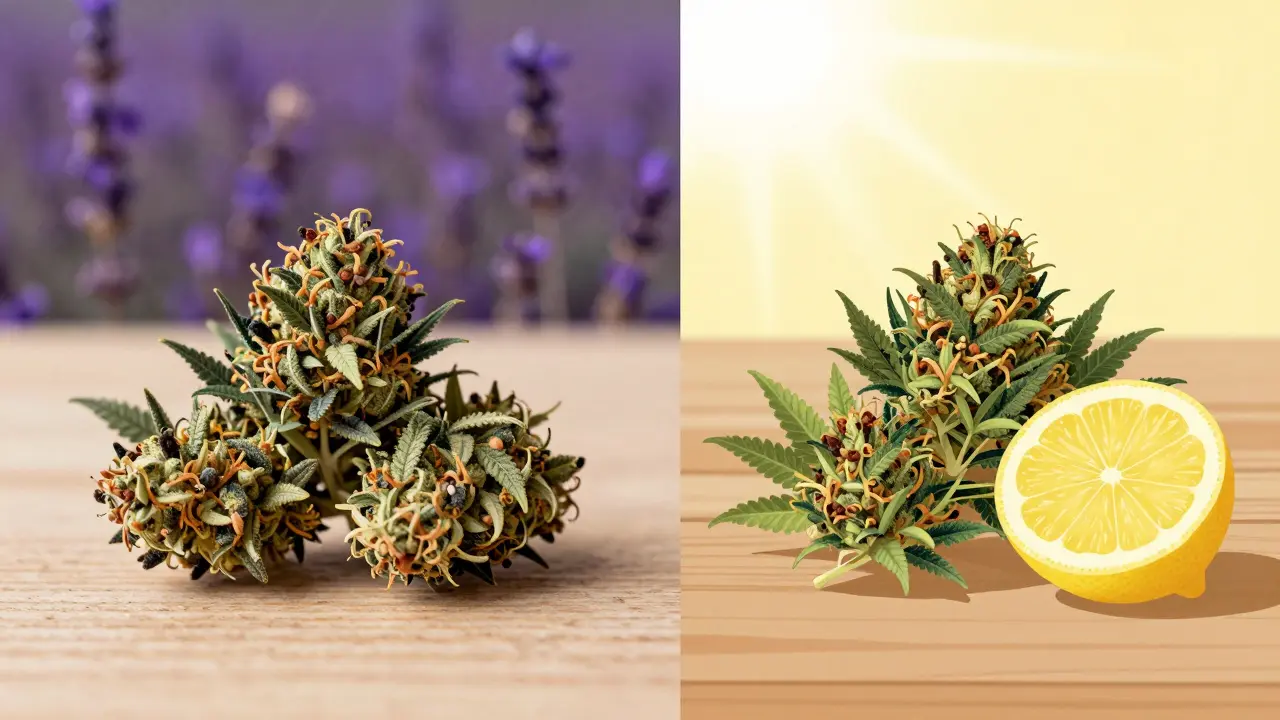Zwei CBD-Blüten-Sorten mit unterschiedlichen Terpenen und Stimmungen.