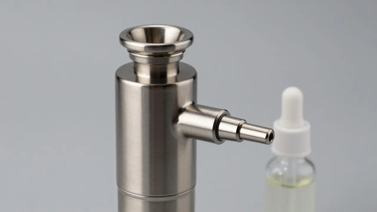 Hochwertiges Dab Rig Set mit Quarzkomponenten im Studiolicht.