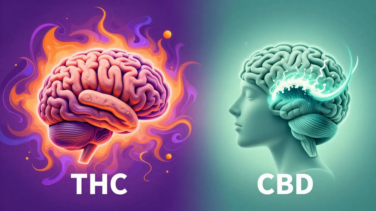 Kontrast zwischen den intensiven, farbenfrohen THC-Effekten und der beruhigenden Wirkung von CBD.