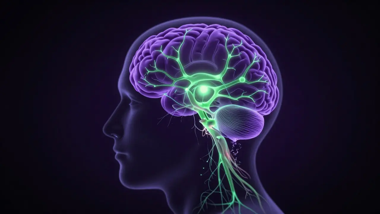 Konzeptionelle Darstellung eines menschlichen Gehirns mit zerfallenden neuronalen Verbindungen.