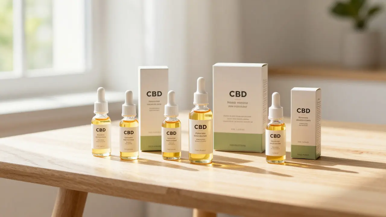 Hochwertige CBD-Öl-Flaschen bei natürlichem Licht