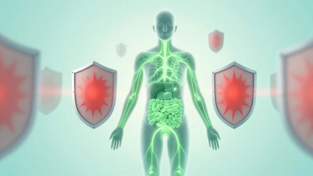 Illustration des menschlichen Körpers mit grünem Endocannabinoid-System