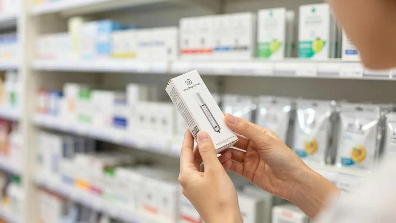 Kunde prüft sorgfältig das Etikett und die Zertifizierung eines Produkts