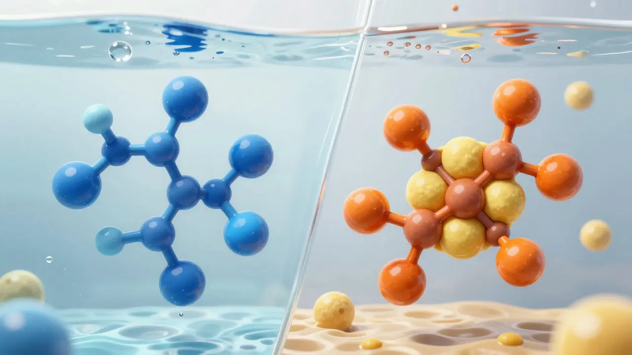 Grafik: Fettlösliches THC vs. wasserlöslicher Alkohol im Körper