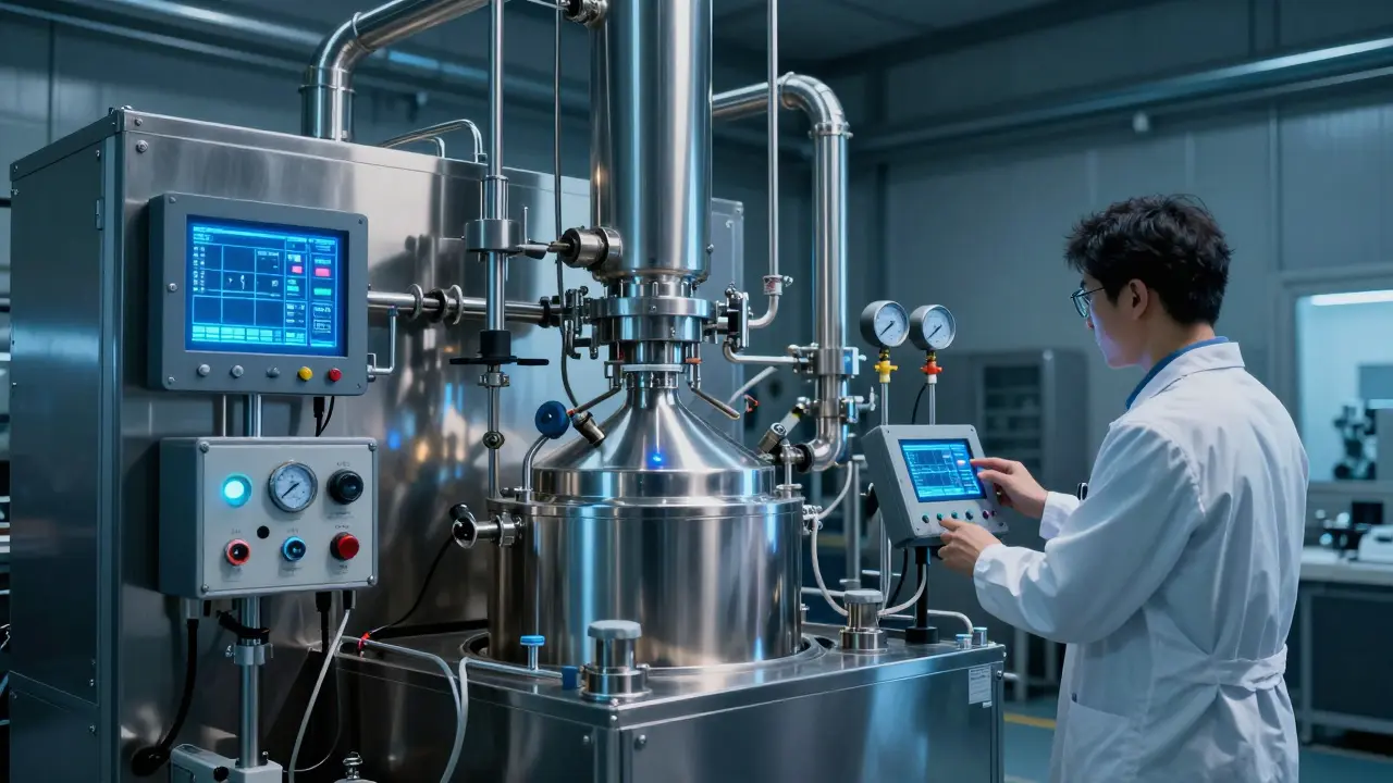Hochmoderne CO2-Extraktionsanlage mit Wissenschaftler im Labor