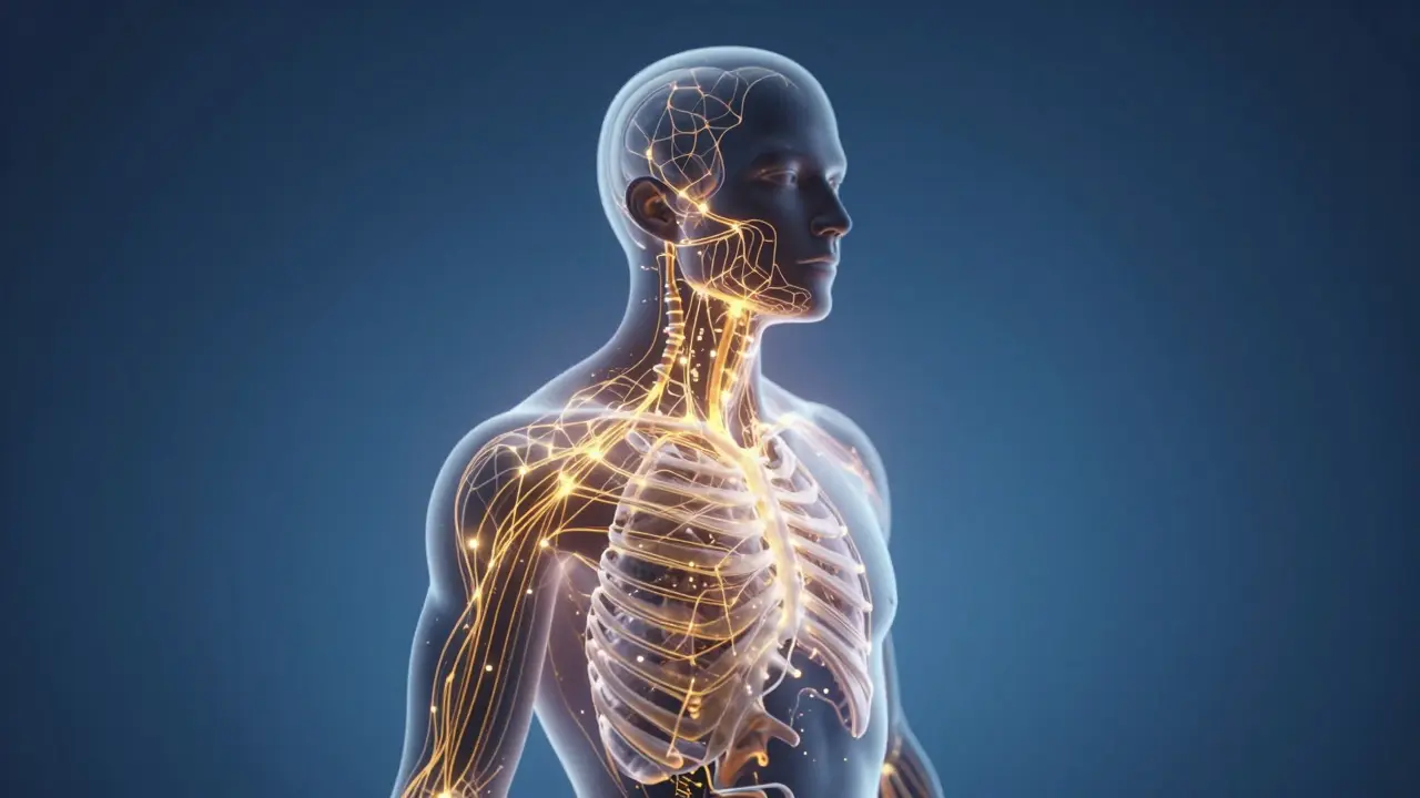 Konzeptkunst: Leuchtendes Endocannabinoid-System im menschlichen Körper