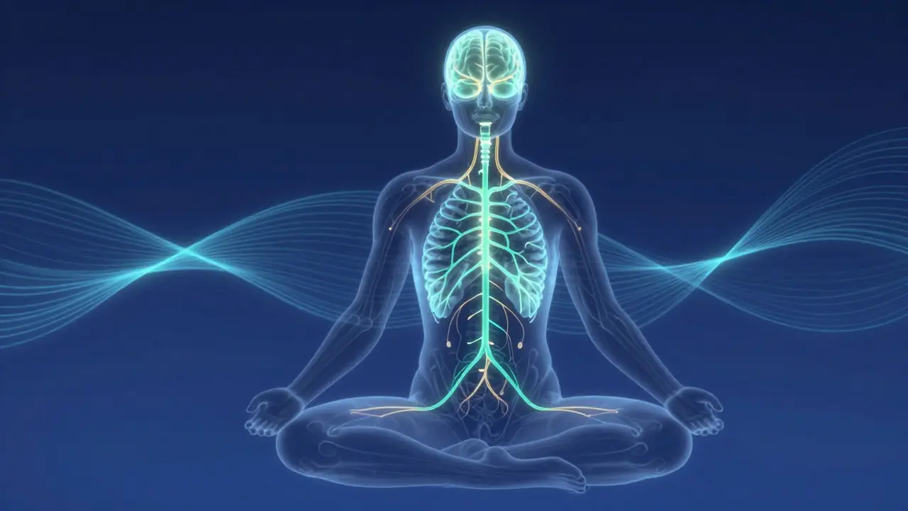 Abstrakte Illustration des Endocannabinoid-Systems im menschlichen Körper bei Entspannung