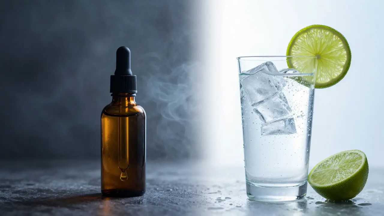 Kontrastbild: Traditionelles Öl vs. erfrischendes CBD-Tonic