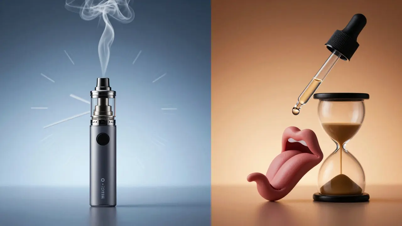 Konzeptioneller Vergleich von Inhalation und oraler Einnahme mit Zeitmotiven