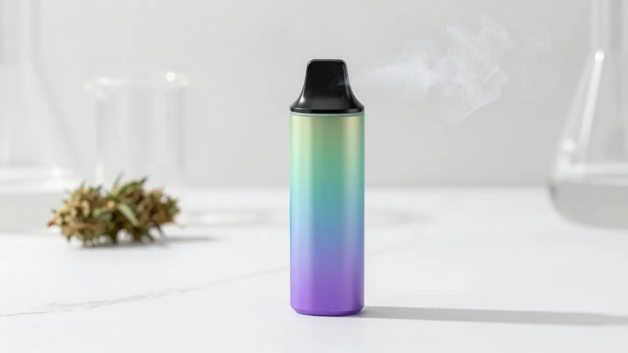 Sleekes Vape-Gerät mit farbigem Dampf auf weißem Hintergrund