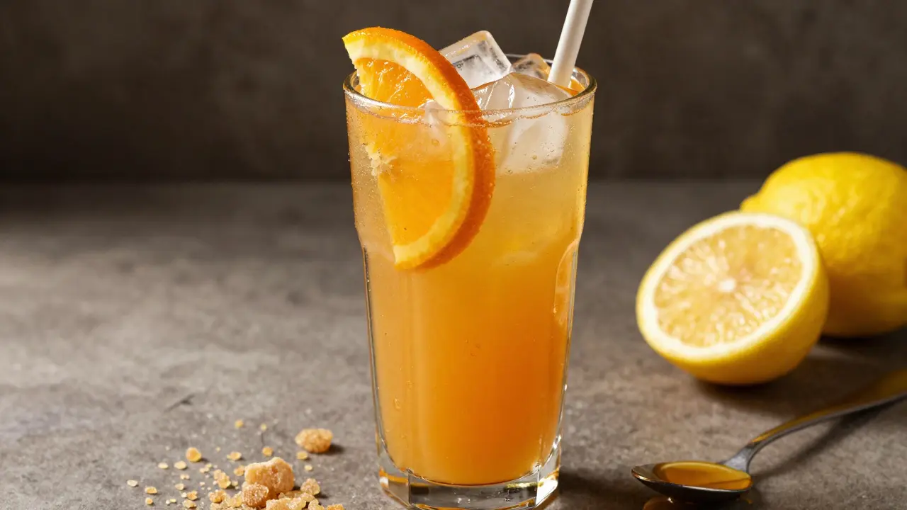 Süße THC-Limonade mit Eiswürfeln und Zuckerkristallen