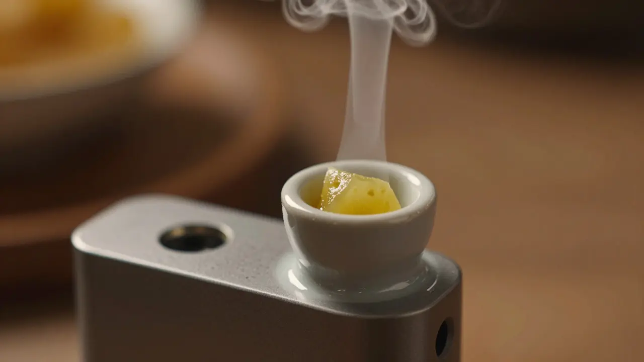 Verdampfer mit CBD-Wachs und aufsteigendem Dampf