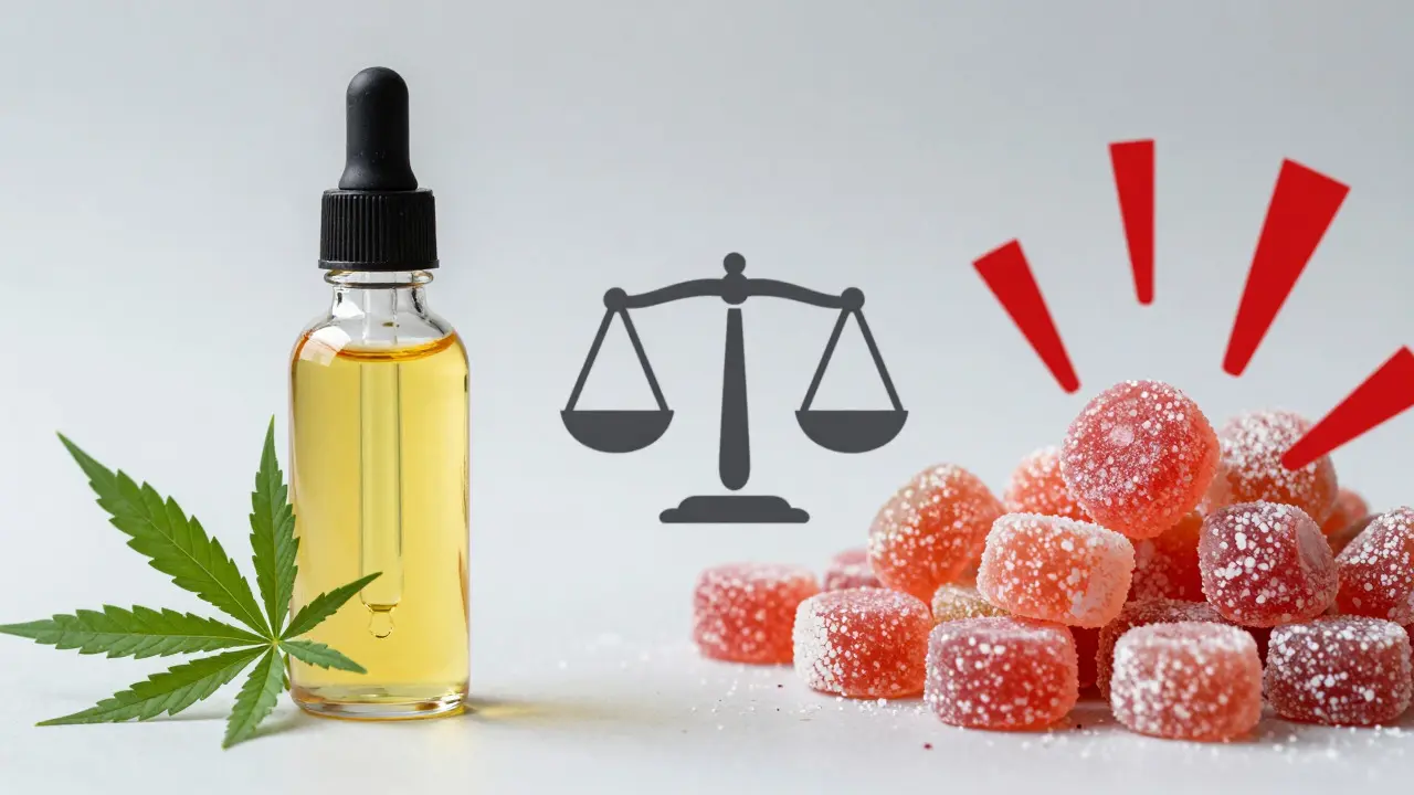 Vergleich von reinem CBD-Öl und zuckerhaltigen Bonbons als Gesundheitsrisiko