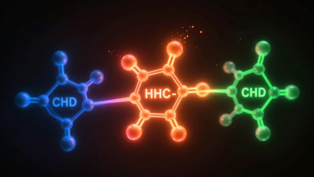 Abstrakte Darstellung der hohen Potenz von HHC-O-Molekülen
