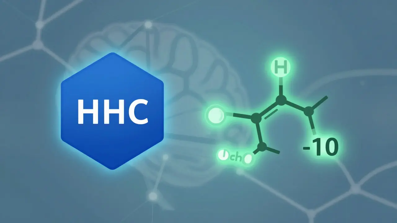 Abstrakte Darstellung der molekularen Struktur von HHC und Delta-10