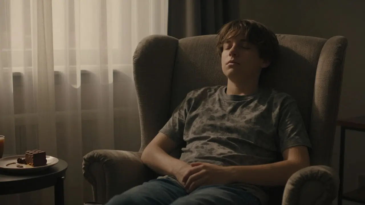 Person relaxing in an armchair after consuming CBD chocolate